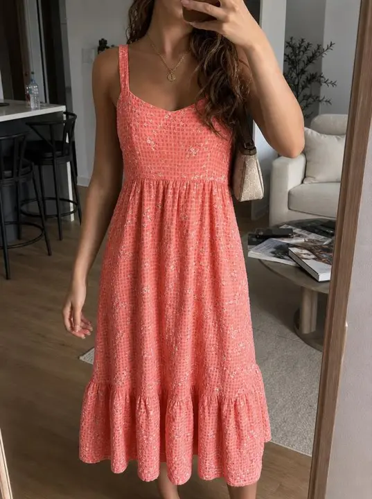 Coral tiered dress, the Vintefy photo